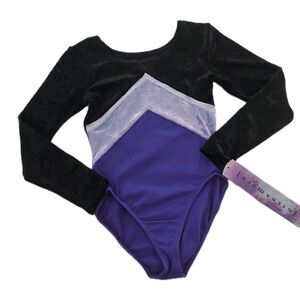 Gilda Marx VTG Velvet Cotton LS Colorblock V-shape Leotard Adult XS (Y/J) Purple